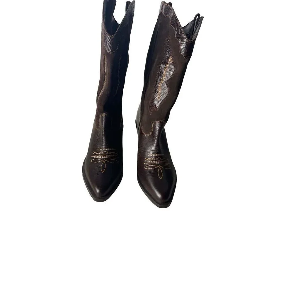 Sam Edelman Western Kitty Heel Dark Brown Boots - Picture 5 of 8